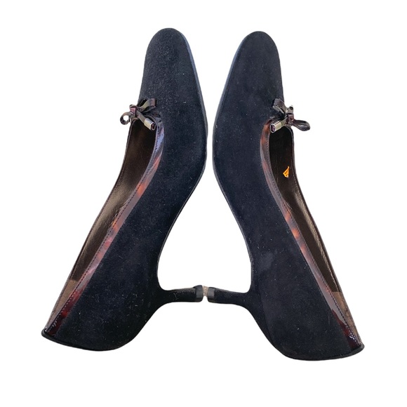 Stuart Weitzman Vintage Black Suede Tortoise Bow Kitten Heels Pumps - 5 - Picture 7 of 12